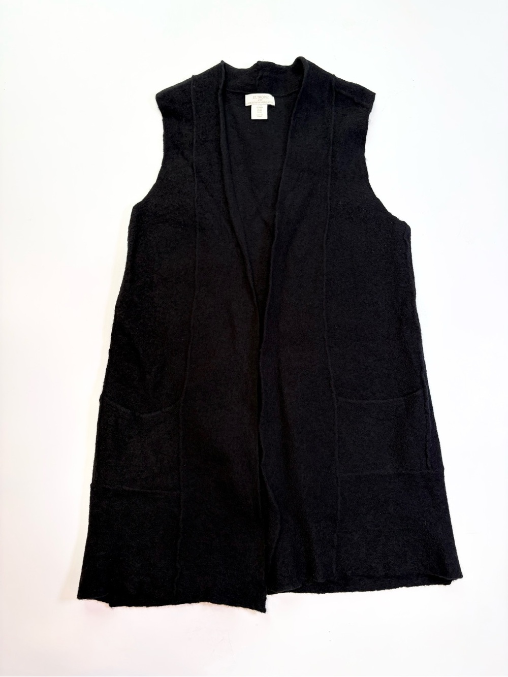 St. Tropez West Long Black Sleeveless Merino Wool Cardigan